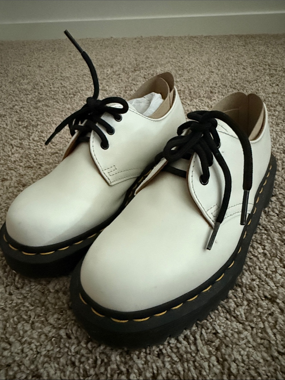 Dr. Martens White Lace-Up Platform Shoes with Black Laces